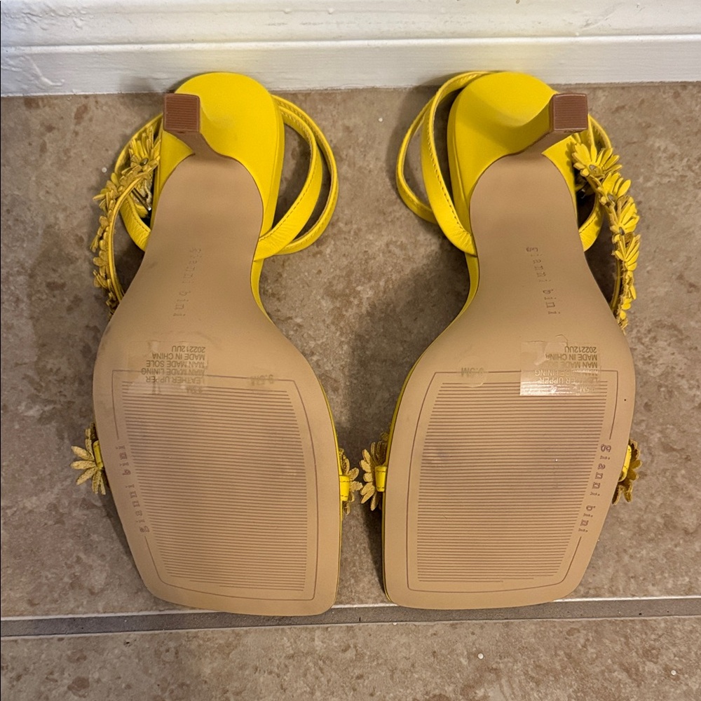 Yellow Floral Women's Heeled Sandals - Picture 4 of 6